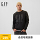 Gap【情人節(jié)】男女裝秋季新款印花加絨圓領(lǐng)衛(wèi)衣合身上衣美版542214 黑色 M 美碼 L亞洲碼180/96A