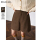 Olrain歐芮兒新款女秋季小個(gè)子高腰a字顯瘦休閑闊腿褲短褲 棕色 M