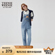 Teenie Weenie【天絲混紡】小熊女春季元氣時尚牛仔連體長褲背帶褲 中藍(lán)色 S (160)