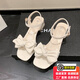百麗踏小個子粗跟蝴蝶結涼鞋女夏2025新款時尚仙女配裙子一字扣帶高跟鞋 米白色 38