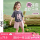 ASK JUNIOR女童2025夏裝兒童運(yùn)動套裝小童短袖短褲兩件套 粉色  110 