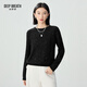 深呼吸DEEP BREATH女裝亞麻棉珠片長(cháng)袖針織衫女A301616 黑 L (4)