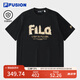 FILA FUSION斐樂潮牌男子針織短袖衫2025春季新款抗菌休閑寬松純棉T恤 正黑色-BK 2XL