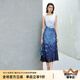 顏域撞色拼接夏季連衣裙女2025新款高級(jí)感獨(dú)特設(shè)計(jì)感過膝氣質(zhì)長裙 藍(lán)花 L