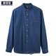 胖哥哥大碼男裝牛仔長(cháng)袖襯衫男寬松胖子春秋季加肥加大休閑運動(dòng)肥佬襯衣 藍色 3XL（190-210斤）