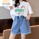 玉極虞女童牛仔短褲2025夏新款兒童ins外穿寬松薄款牛仔短褲中大童褲子 雙扣--短褲 130 碼