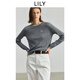 LILY2025秋新款格雷系羊毛混紡撞色圓領(lǐng)絞花休閑通勤針織衫女毛衣 501灰色 S
