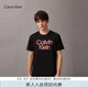 Calvin KleinJeans25春夏男女情侶休閑通勤ck字母印花純棉針織短袖T恤4R8022S UB1-太空黑 M