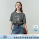 范思藍(lán)恩夏季縫紉機(jī)印花短袖t恤女春夏新款韓版寬松短袖上衣女T恤 煙灰色 M