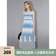 ELLE法式藍色漸變吊帶連衣裙女2025春裝新款海邊度假裙子海浪裙 藍色 M