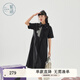 紫涵（ZIHAN）紫涵黑色短袖襯衫連衣裙女夏季設(shè)計感高腰顯瘦A字中長裙 黑色 L