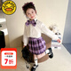 G.DUCKKIDS小黃鴨童女童套裝春秋洋氣兒童衣服女孩毛衣開(kāi)衫秋裝裙子jk三件套 紫色襯衫加裙子 130 尺碼7~8歲【120-130cm】