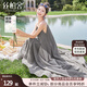 絲柏舍撞色連衣裙2025夏裝新款女裝復(fù)古文藝不規(guī)則時(shí)尚吊帶裙