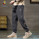 稻草人牛仔褲男春秋季款束腳闊腿褲子男士休閑長(cháng)褲運動(dòng)寬松美式潮流男裝 Z8889深灰 L