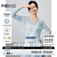尚都比拉簡(jiǎn)約針織衫女夏季V領(lǐng)單排扣半透質(zhì)感短款彈力上衣 天藍(lán)色 L