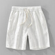 withMNW香港潮牌夏天薄款直筒透氣亞麻短褲男士寬松休閑緊松腰沙灘五分褲 白色 2XL (150-170斤)