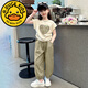 G.DUCKKIDS女童夏裝套裝2025新款夏季兒童大童女孩抽繩短袖t恤九分褲兩件套 卡其色 160 cm 建議150-160cm10-12歲