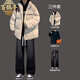 百鵲亭（BAIQUETING）棉衣外套男士秋冬季款潮牌學(xué)生寬松加厚保暖棉服男生面包棉襖穿搭 【三件套】棉衣杏+加絨衛衣黑+褲黑 XL 【110-125斤】