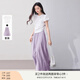 香影白色泡泡袖t恤女2025夏裝新款減齡抽褶收腰正肩顯瘦短袖上衣 套裝2 T恤+紫色裙褲 M 160/84A/95-110斤