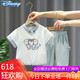 迪士尼（Disney）一歲寶寶夏裝漢服男童套裝薄款小男孩唐裝短袖夏季兒童衣服兩件套 綠色 男童休閑套裝 100 建議2-3歲 體重25-30斤