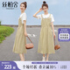 絲柏舍2025夏裝新款女裝可調(diào)背帶抽繩顯瘦中長(zhǎng)款減齡連衣裙