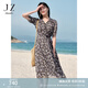 玖姿·安娜蔻假日碎花一片式腰部褶皺收腰雪紡連衣裙女2025夏季新款 花咖啡 XL