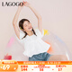 lagogo拉谷谷夏季新款白色方領(lǐng)泡泡袖襯衣減齡甜美短袖上衣女全棉 本白色(V1) 均碼