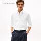 TOMMY HILFIGER【挺括牛津紡】男女商務(wù)休閑純色條紋情侶款長(cháng)袖襯衫外套 【小繡標純色襯衫】-白色YCI L （推薦：150-165斤）
