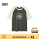 森馬（Semir）短袖T恤女中長(zhǎng)款圓領(lǐng)套頭衫寬松夏季拼色插肩袖衣服107324100023