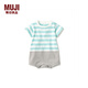 無印良品 MUJI 新生兒 天竺編織 拼接連體衣 兒童童裝  連身衣方便穿脫 薄荷綠色條紋 70-80