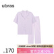 ubras水果系列滿(mǎn)印全棉短袖長(cháng)褲家居服套裝女士睡衣女 龍晴紫 L