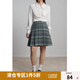 獨束大碼女裝【前后兩穿】學(xué)院風(fēng)減齡百褶裙女冬裝新款氣質(zhì)百搭半裙 灰綠格 2XL
