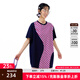 幻走（MOVEUP）2025夏季新款.FUN系列圓領(lǐng)不規(guī)則拼接條紋中長(zhǎng)款T恤女 深寶藍(lán) M