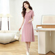 連衣裙女2025新款收腰顯瘦氣質(zhì)女神范連帽長(cháng)裙子夏天穿的正裝工作 粉色 M 建議98-108斤