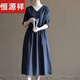 恒源祥法國(guó)單尾貨剪標(biāo)女商場(chǎng)撤柜森系亞麻娃娃裙短袖棉麻苧麻連衣裙 藏藍(lán)色【少量現(xiàn)貨】 L 【建議100-120斤】