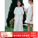 ELLE KIDS夏季女童度假風(fēng)松弛圓領(lǐng)插肩燈籠半袖休閑棉布繡花連衣裙長(zhǎng)裙