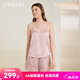 金三塔吊帶睡衣女夏真絲桑蠶絲性感吊帶涼感短褲家居服套裝 玫瑰香水色 M