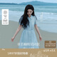 茵曼（INMAN）章若楠同款苧麻女裝娃娃領(lǐng)連衣裙2025春季新品長裙子 淺藍(lán)色 M