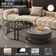 子木雅居巖板茶幾客廳家用2026新款小戶(hù)型圓形玻璃輕奢簡(jiǎn)約現代電視柜組合 黑架 灰抽  60亮光摩登灰巖板+81