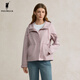 POLOWALK女式外套2025秋季新品簡(jiǎn)約連帽收腰上衣寬松純色夾克 粉色 L /165