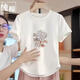歐洛黛短袖t恤女2025夏季新款寬松下擺弧形半袖體恤上衣正肩顯瘦上衣女 白色(蜻蜓樹葉） L 建議100-115斤