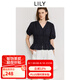 LILY2025夏新款女裝法式浪漫V領(lǐng)收腰休閑百搭通勤泡泡袖短袖襯衫 411藏青 M