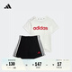 adidas男女嬰童休閑簡約舒適純棉圓領(lǐng)短袖套裝夏季阿迪達(dá)斯輕運(yùn)動   白/淺猩紅/黑色   104