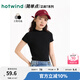 熱風短袖t恤女2025年夏季新款女士半高領(lǐng)休閑miu復古美式顯瘦修身短T 01黑色 XL