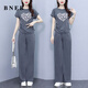 BNEB夏季運(yùn)動(dòng)套裝女新款顯瘦時(shí)尚短袖闊腿褲灰色兩件套休閑女夏裝套裝 深灰色 【精品套裝】 3XL 建議【131-140斤】