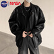 NASA BASE夾克外套男新款美式潮牌復古皮衣外套男款青年寬松休閑飛行員夾克 黑色 XL （建議130-150斤）