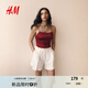 H&M女士休閑褲2025夏新款亞麻混紡抽繩短褲1259172 白色 S 160/72