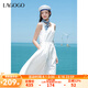 lagogo圓領(lǐng)無袖白色仙女連衣裙女士拉谷谷2025夏季新款甜美連衣裙 本白色 L