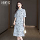 絲柏舍翻領(lǐng)連衣裙2026夏裝新款女裝時(shí)尚印花亞麻氣質(zhì)中長(cháng)裙