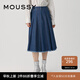 moussy【新復古回潮】 復古下擺毛邊百褶裙牛仔半身裙028GAZ11-5070 113深藍色 S 00001